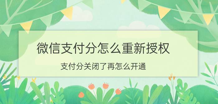 微信支付分怎么重新授权 支付分关闭了再怎么开通？